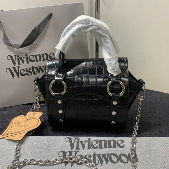 Vivienne Westwood BETTY crocodile pattern mini shoulder bag leather black chain